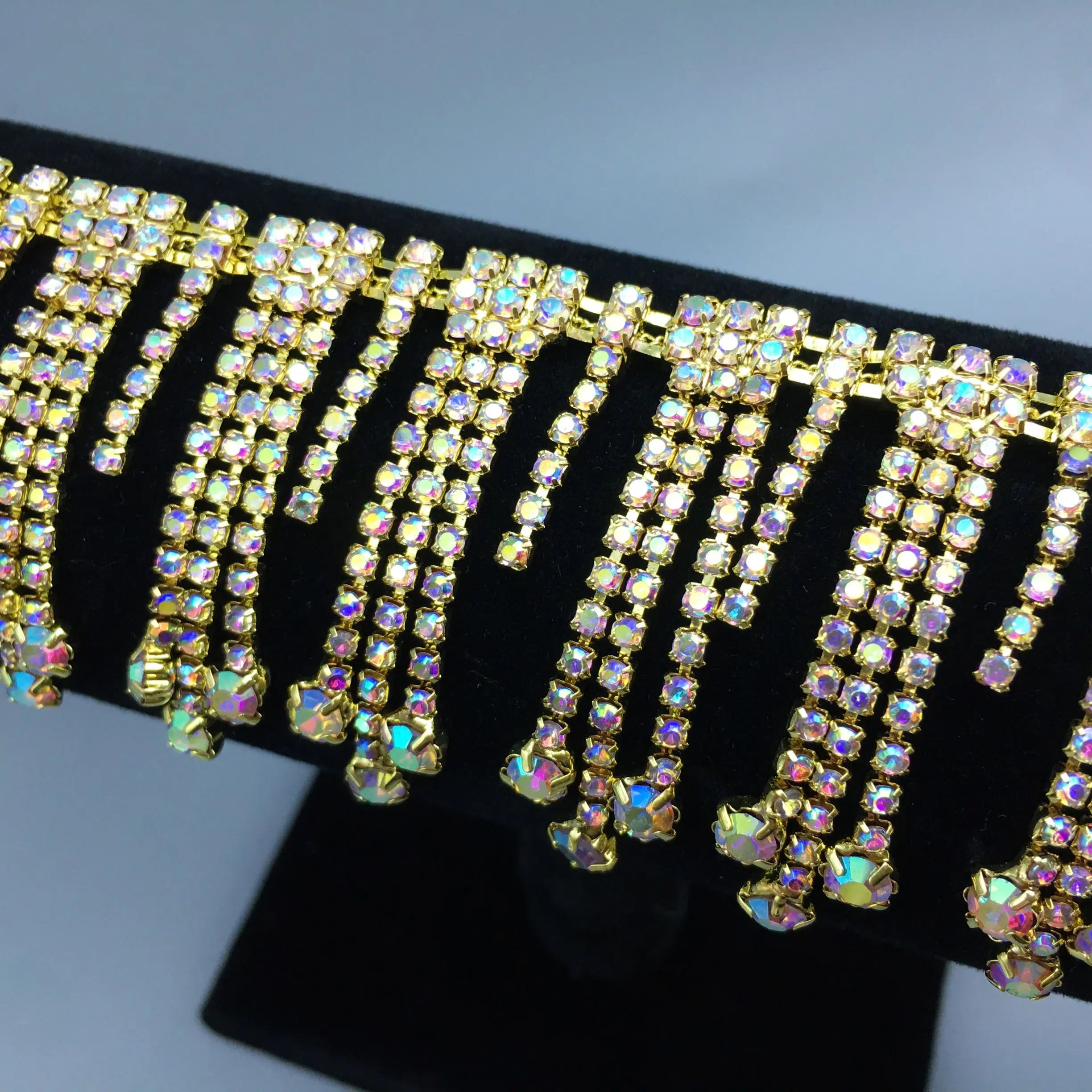SINRONG Gold Silver AB Tassel Chain DIY Clothing Accessories Metal Rhinestone Chain for Collar Belt Wedding Party Chain
