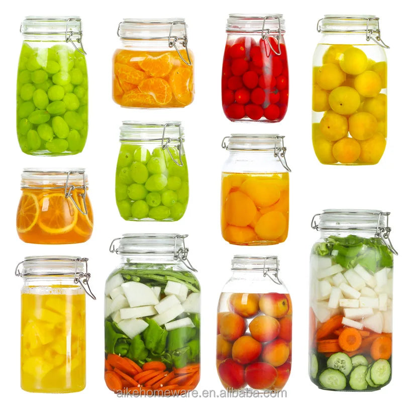 Large Capacity 1.3L 2L Kimchi Glass Container Storage Pickle Jar with Clip Lid and Cover for Condiments