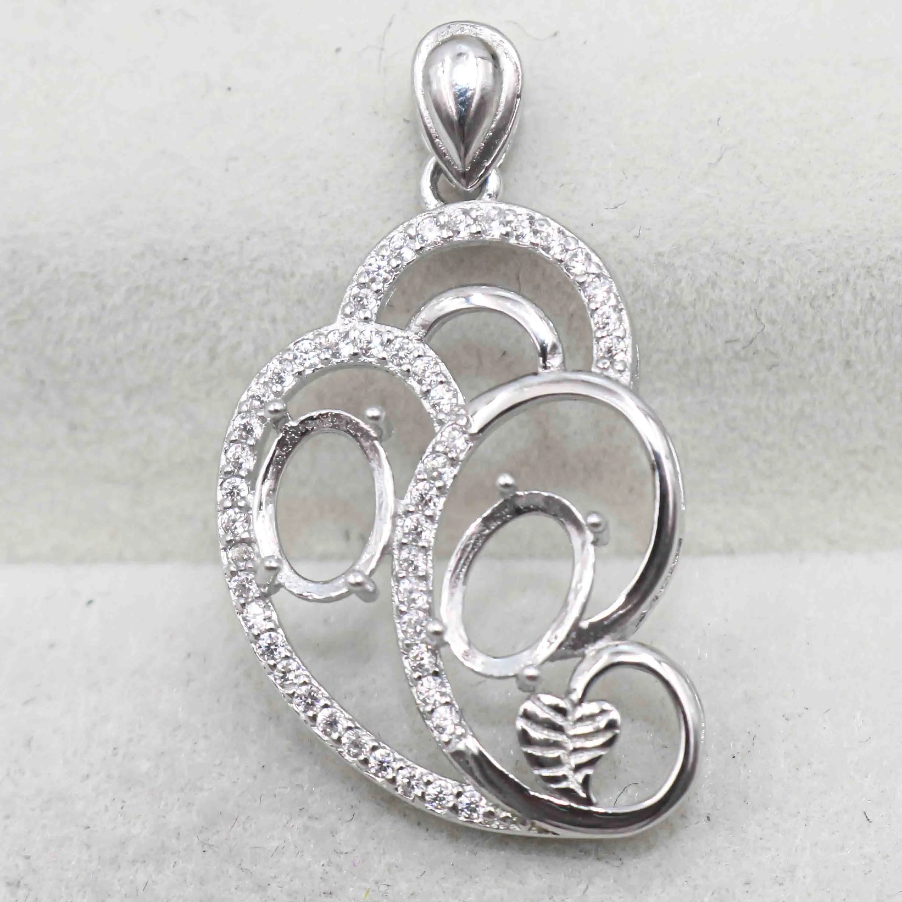Sterling Silver 5*7mm Semi Mount Pendant Empty Frame Blank Support Setting S925 Base Holder Without Center Stone for DIY Inlay