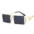 Retro Trendy Unique Women Men Sun Glasses Luxury Metal Frame Rectangle Rimless Rivet Sunglasses UV400