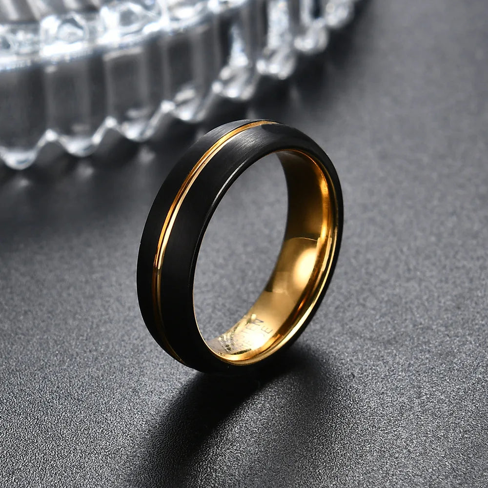 Zhongzhe Jewelry Tungsten Ring 6mm Width Size 6-12 Simple High Quality Polished PVD 18k Gold Tungsten Engagement Wedding Ring