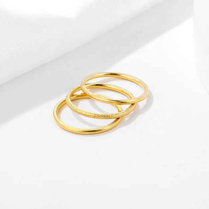 New Style 18 Gold Plated Stainless Steel Ring Sparkly Matt Surface Dainty Finger Rings