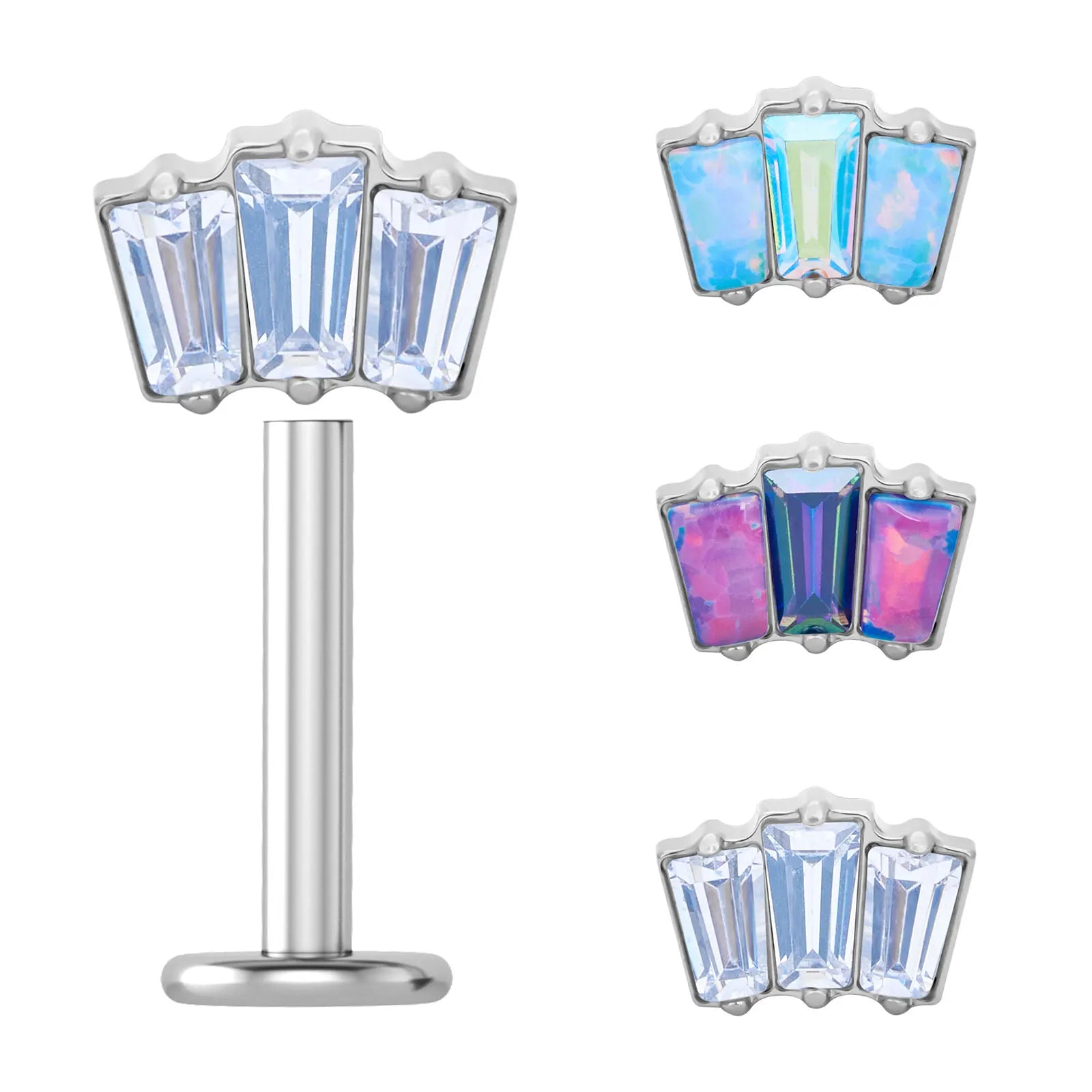 G23 Titanium Labret Lip Piercing Stud Internally Threaded Clear Zircon Ear Stud Helix Cartilage Tragus Body Piercing Jewelry