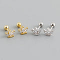 Cute Design 925 Sterling Silver Zircon Crown Screw Stud Earrings S925 Girl Women