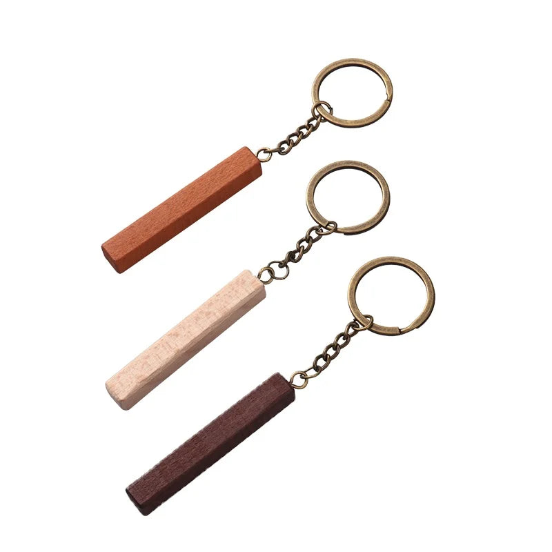 Promotional Custom Personalized Blanks DIY Wooden Bar Key Chain 4 Sided Laser Engraving Wood Keychain for Gift