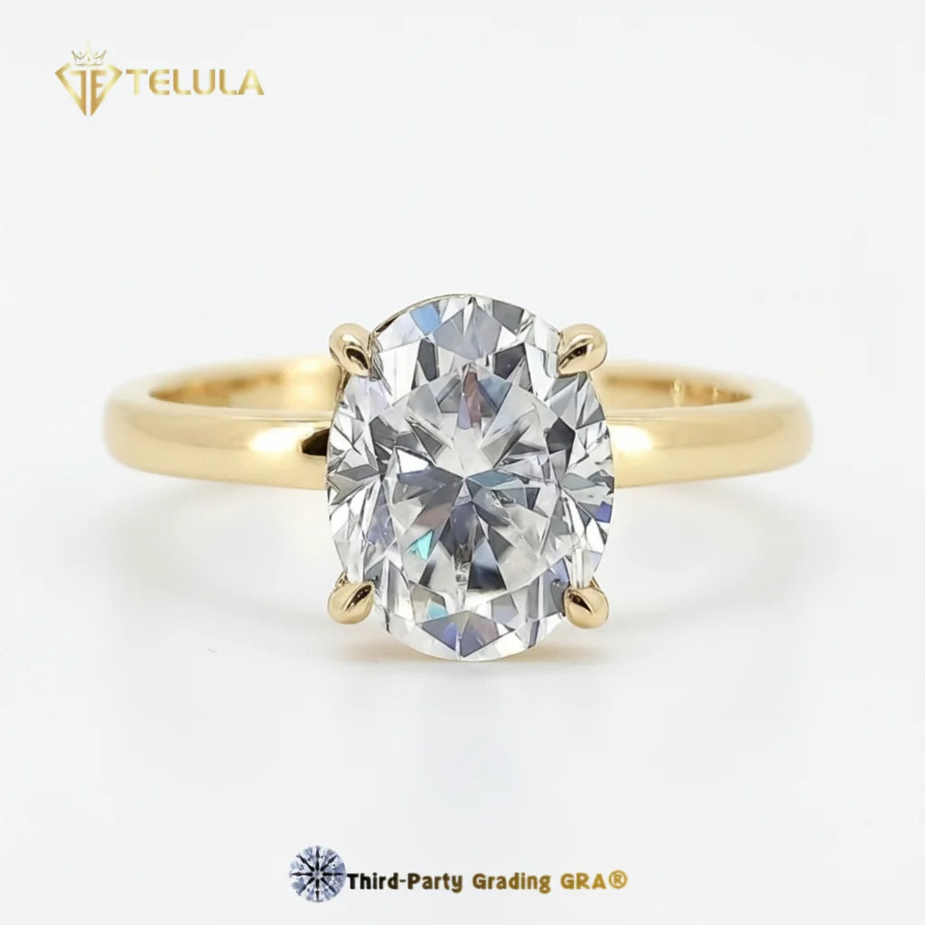 Classic 1CT 2CT 3CT Oval Cut Moissanite Rings GRA Certified VVS D Color S925 18K Gold Plated Moissanite Ring