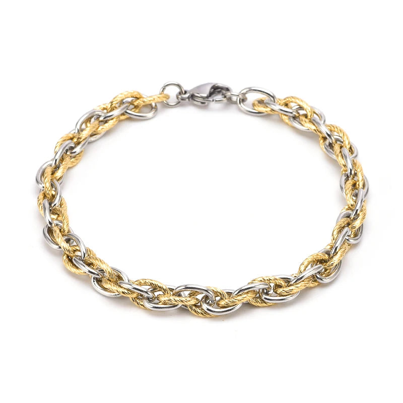 Factory Wholesale Two-color Chunky Twisted Chain Bracelet Unisex Jewelry for Women Men