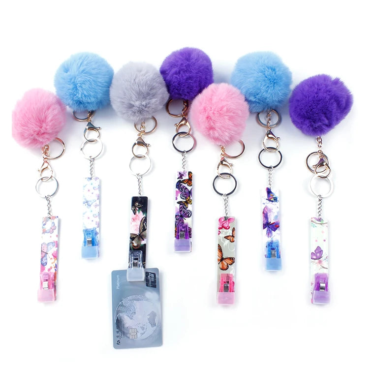 Free Custom Logo Plastic Purse Clip Card Grabber Key Chain Credit Pullers Card Grabber Keychain for Long Nails