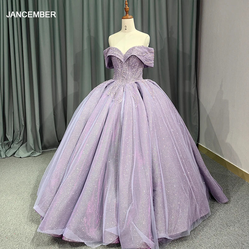 Purple Banquet Evening Dress Fairy Temperament Off Shoulder Beaded Slim Princess Dresses Wedding Birthday Ball Gown 9830-4