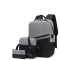 USB Rechargeable Men's Backpacks Three-Piece Set Comfortable Computer & Leisure Bag