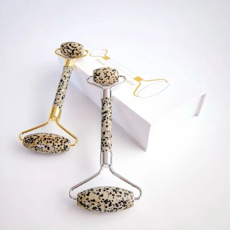 DIY Pink Dalmation jasper stone crystal jade Facial beauty face massage roller gua sha set jade roller for face