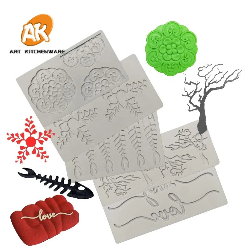 AK 6 Types Silicone Pad Sugarcraft Molds Silicone Fondant Moulds Pastry Lace Mat Kitchen Bakeware Cake Decorating Tools