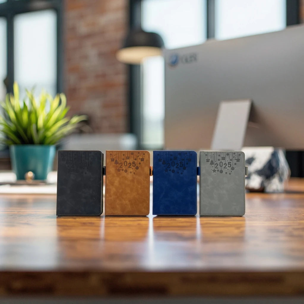 Wholesale 2025 Fashion Diary A5 Leather Hardcover Notebook with Thicken Jan-Dec English Calendar Promotional Efficiency Journal