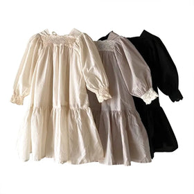 Fashion Girls' Lace Dress Puff Sleeve Sweet Girl Dress Korean 1-5Year Girl Princess Dress