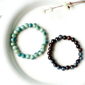 Fashion Elastic Bracelet Small and Fresh Art Countryside Sweet Gradual Colored Beaded Ceramic Bracelet for Women Girls Gift