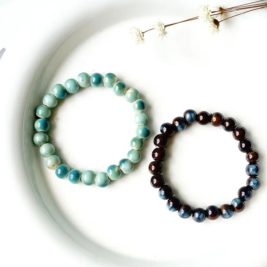 Fashion Elastic Bracelet Small and Fresh Art Countryside Sweet Gradual Colored Beaded Ceramic Bracelet for Women Girls Gift