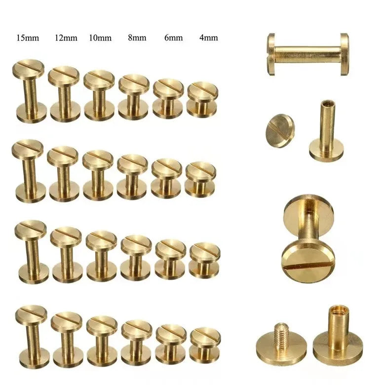 Head Dia 8mm 10mm Solid Brass Slotted Flat Head Chicago Screw Rivets for Leather/Belt/ Wallet/Handbag
