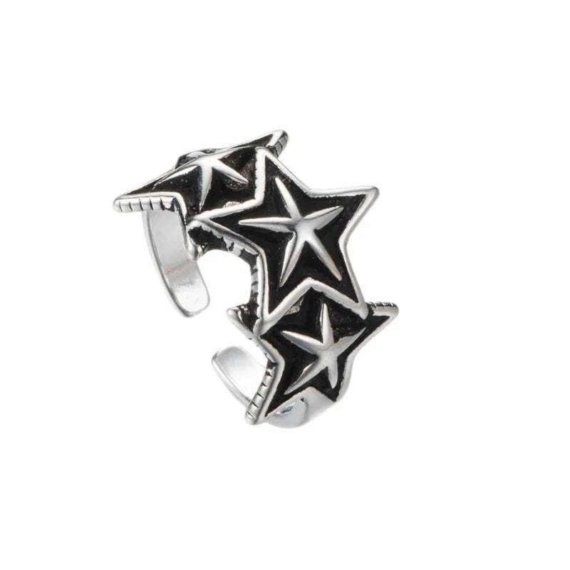 Factory Wholesale Retro  Silver Open Star Rings for Women Vintage Style Lady Prevent Allergy Jewelry