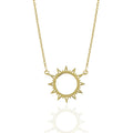 18K Yellow Gold Sunburst Necklace Holiday Hollow Sun Sunshine 925 Sterling Silver Necklace