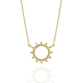 WMXF485 18K Yellow Gold Plated Sunburst Necklace Holiday Hollow Sun Sunshine 925 Sterling Silver Necklace