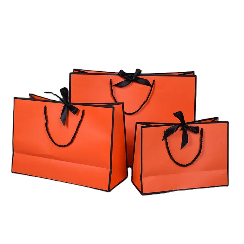 OEM Luxury Gift Paper Bag Custom Printed Logo for Chocolate Clothes Shopping Wedding Gift Jewelry Packaging With Ribbon Bow Tie