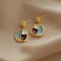Vintage Irregular Oil Drop Women Earrings Splice Multi Color Enamel Geometric Earrings Stud Fashion Jewelry