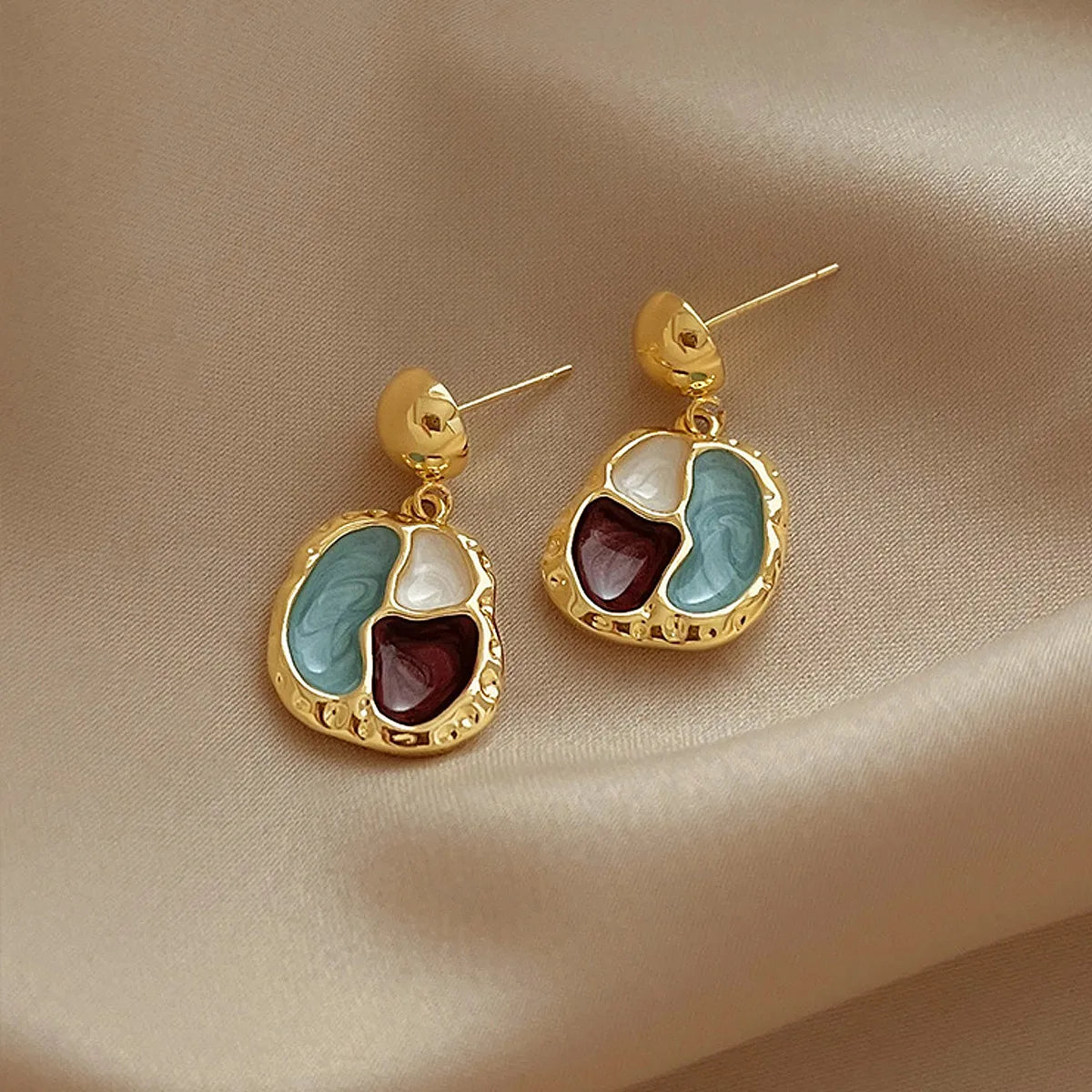 Vintage Irregular Oil Drop Women Earrings Splice Multi Color Enamel Geometric Earrings Stud Fashion Jewelry