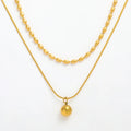 Joolim Jewelry 18K Gold Plated Layered Bead String Ball Pendant Necklace Stainless Steel Jewelry Wholesale for Women
