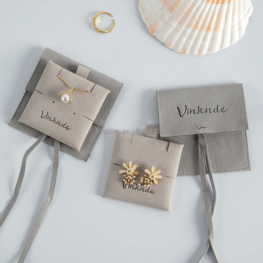 Bespoke Gray Super Microfiber Faux Suede Jewelry Pouch Fancy Gift Packaging for Earrings Necklace Insert Pad Jewelry Container