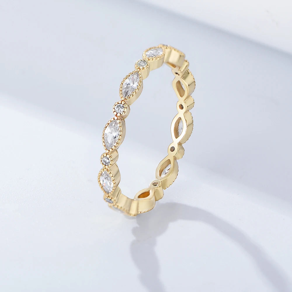Clear CZ Eternity Band Ring Gold Plated 925 Sterling Silver Gift Luxury Party Women Accessories Trendy Zircon Stone