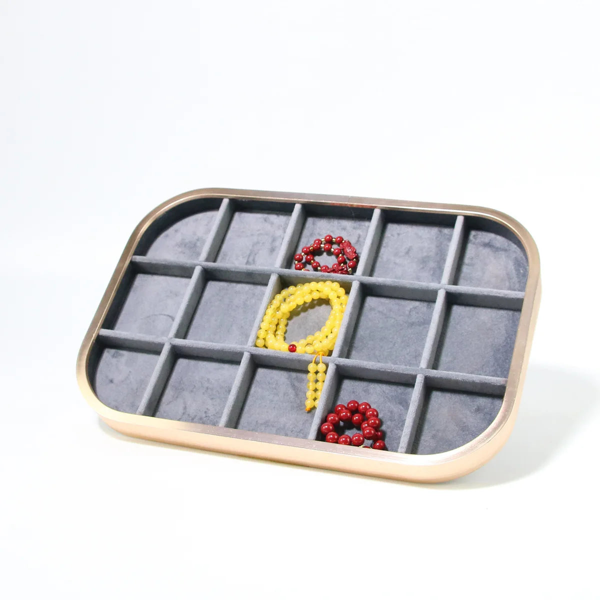 High-end Aluminum Metal Jewelry Storage Tray Microfiber Gray Ring Necklace Pendant Display Tray for Branded Retailer