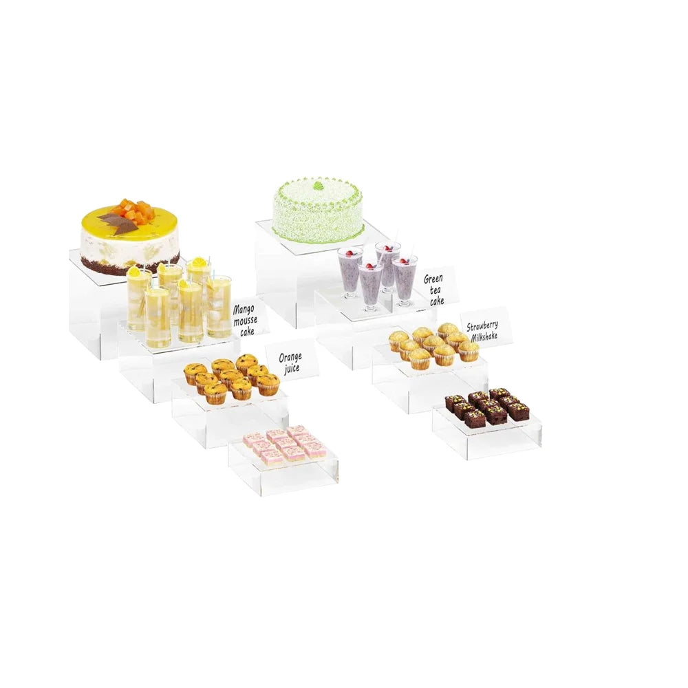 8PSC Clear Acrylic Buffet Risers 2 Set (6\" 6.5\" 7\" 8\") Nesting Cube Boxes for Food Jewelry Display Home Decor Jewelry
