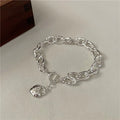 Chunky Jewelry Bracelet 925 Sterling Silver Hammered Link Chain Heart Bracelet