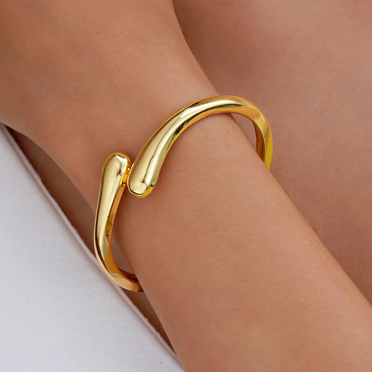 Simple Gold Plated Chunky Bracelet Personalized Adjustable Twist Cuff Gold Bangle Bracelets for Women Teens
