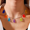 Hot Selling Cute Gummy Bear Necklace Imitation Rhodium Plated Fashion Acrylic Resin/Lucite Bear Beads Charm Pendant Curb Chain