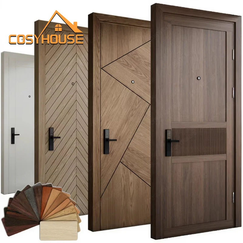 Cosyhouse Modern Interior Wooden Door Solid Wood Bedroom Door Timber Room Door Prehung MDF Flush Home Door for Houses and Hotels