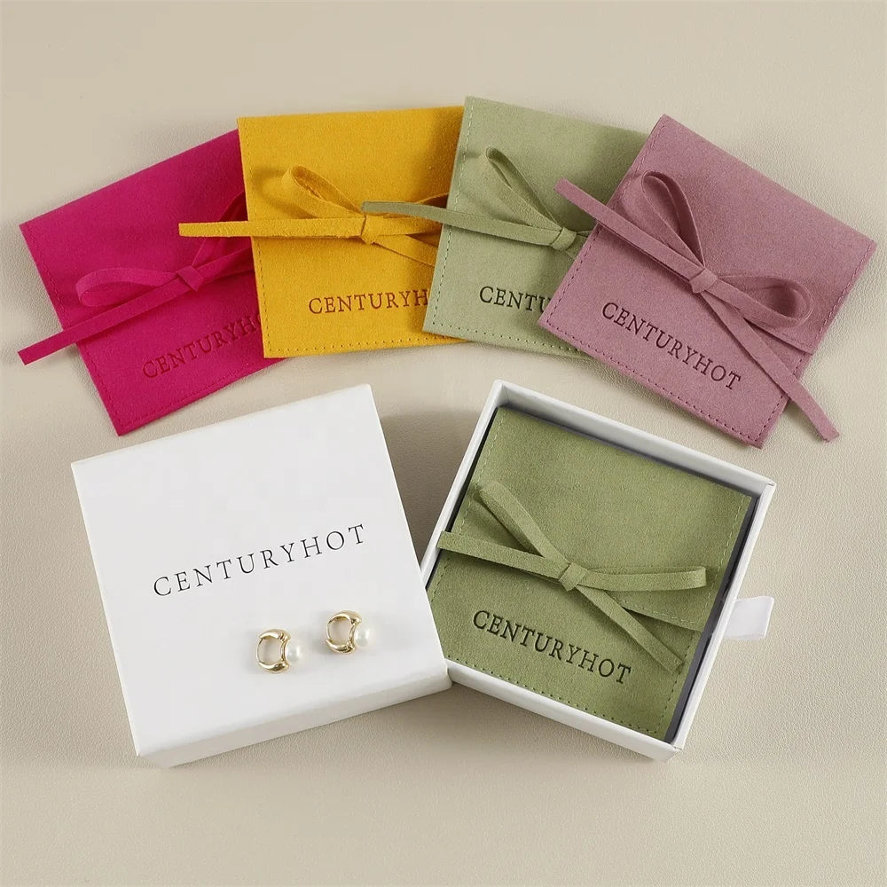 PUPPYSEW Wholesale Microfiber Jewelry Pouch Bag  Jewelry Envelope Pouches with Ribbon  Earrings Necklace Pouch  With  Logo