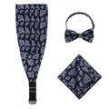 Custom Microfiber Woven Polyester Navy White Cummerbund Bow Tie Set Men Including Pocket Square Adjustable Strap Durable