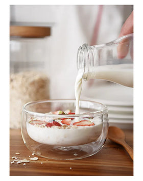 Top Selling Double Wall Glass Bowl Kitchen Use Double Wall Glass Fruit Sugar Milk Salad Bowl