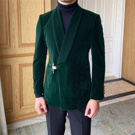 2026 New Korean Personalized Velvet Suit Coat Fashion and Casual Solid Color Single Breasted Slim Men's Suit blazer