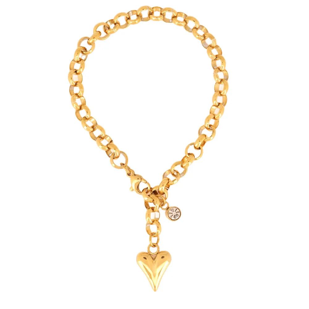 Trendy Punk 18K PVD Plated 316L Stainless Steel Gold Silver Adjustable Heart Chain Fashionable Charm Bracelet Bangle Women Party