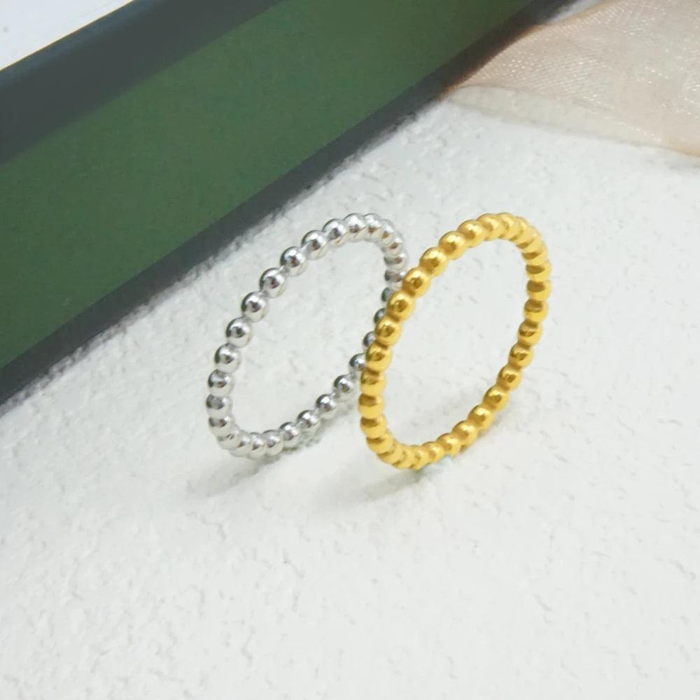 Manufacture Wholesale Jewelry Christmas Gift Stainless Steel Simple Geometric PVD Gold Silver Shiny Finger Ball Beads Ring