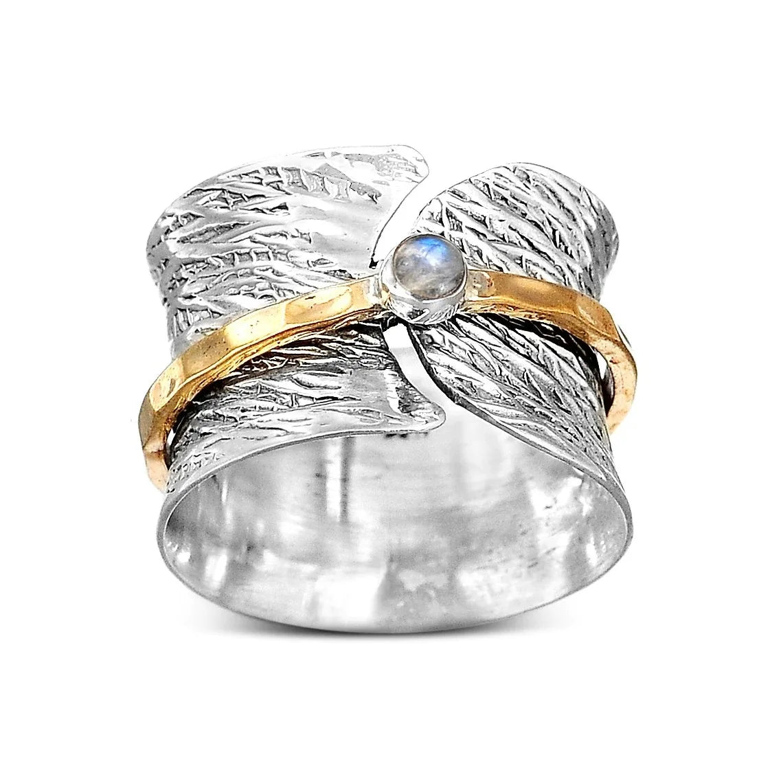 Vintage Wide Opening Rotatable Moonstone Chunky Rings for Men Women Spinner Thumb Band Chunky Rings Rotating Fidget Rings
