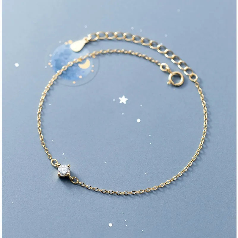 Minimalist Round Cubic Zirconia Bracelet Gold Plated 925 Sterling Silver Charm Bracelets Fashion Jewelry for Women
