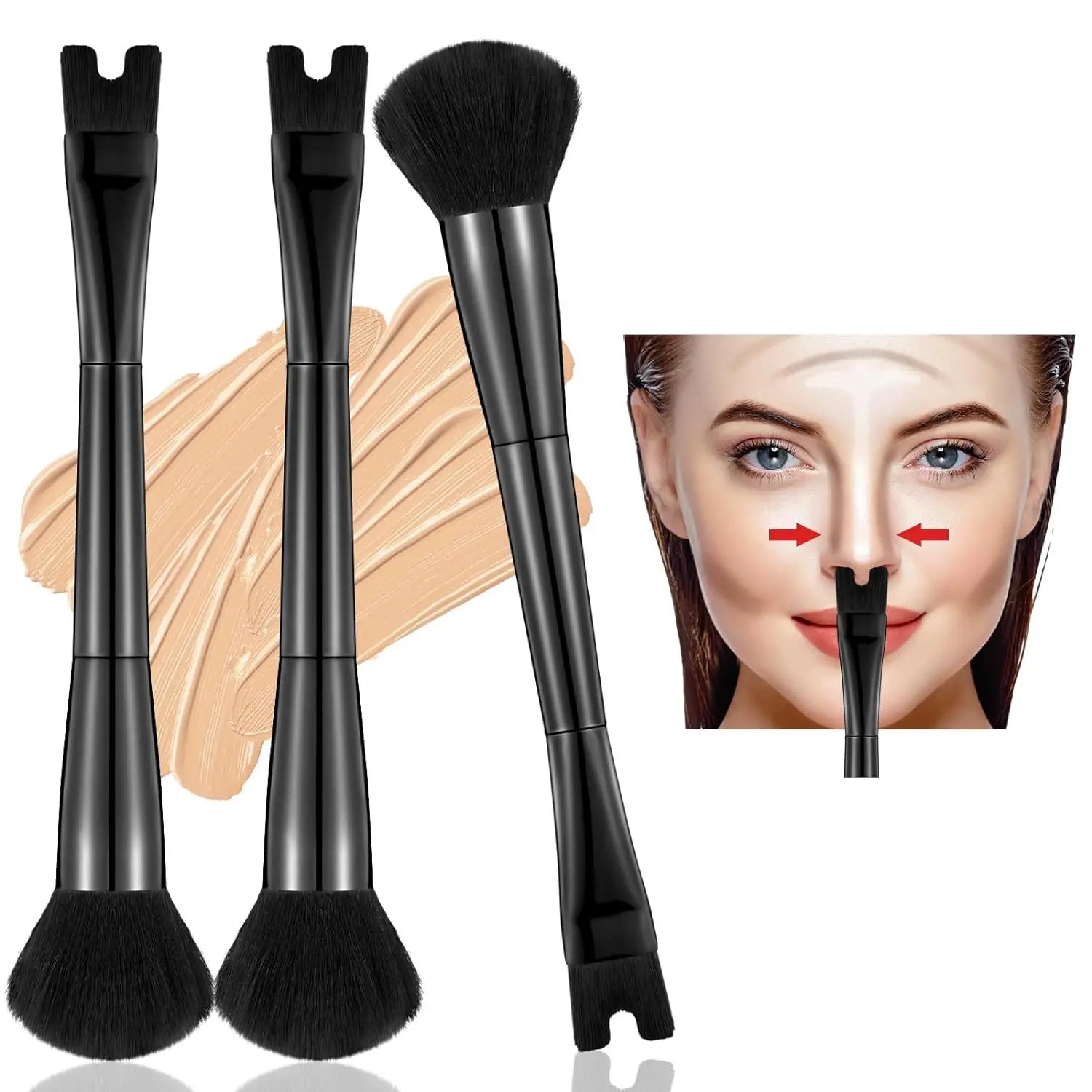 New Double-headed U-shaped Contour Brush Nose Shadow Powder Brush Contour Highlight Brush Contour 2-in-1 Makeup Tool