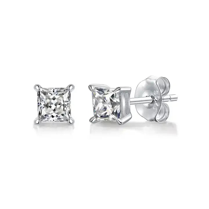 925 Silver Princess Zircon Four Claw Earrings for Men and Women Minimalist Style Super Flash Single Diamond Earrings