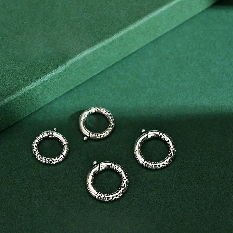 Retro 925 Sterling Silver Irregular Surface Hollow Round Connection Clasp for Jewelry Making Accessories