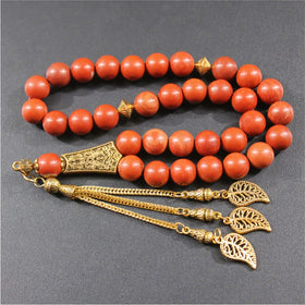 Natural Red Stone Tasbih Gold Tassel Muslim Bracelet Rosary Islamic Gift Prayer Beads 33 Saudi Arabia Misbaha Subha