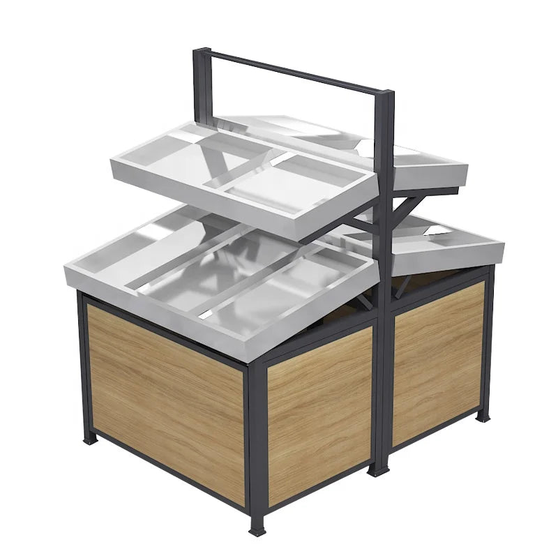 Heavy Duty Stainless Steel Supermarket Rack for Fruit and Vegetable Display Single Sided