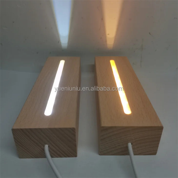 Wholesale Solid Wood Base LED Night Light Polished 3D Display USB Acrylic LED Light Bases Wood Crafts Wooden Boxes Wall Signs